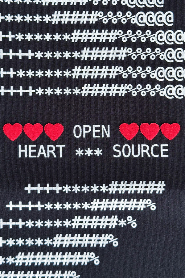 OPEN HEART Jet Black Cotton Tee - Silkscreen Detail