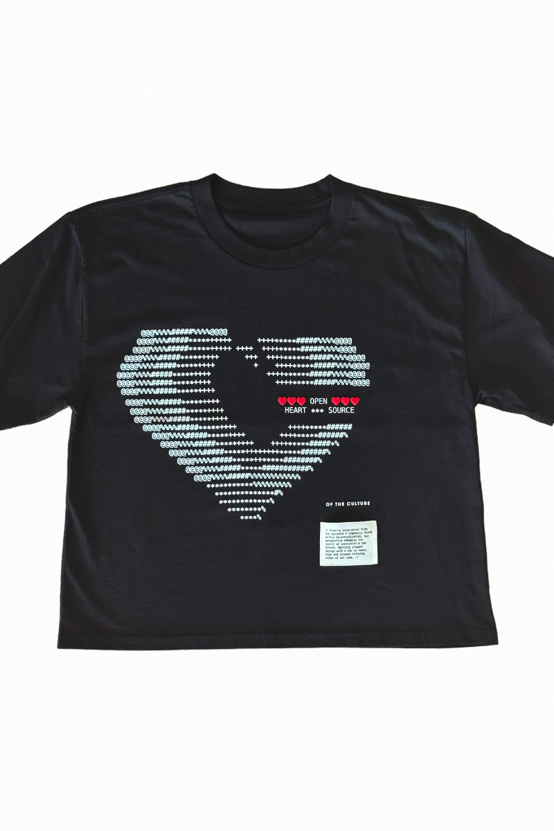 OPEN HEART Jet Black Cotton Tee - Front View